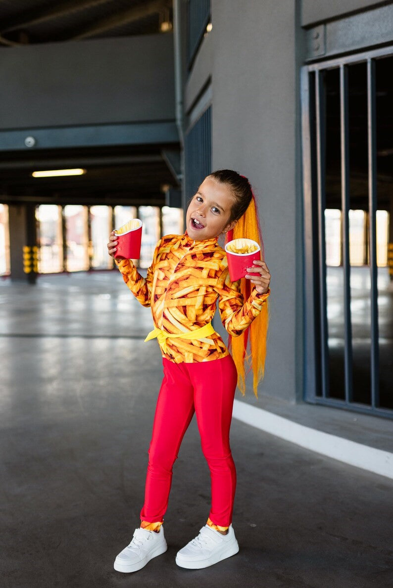 princess costume, mermaid costume, under the sea costume — kids french fries outfit front, holographic accent – Kate Princess Dress