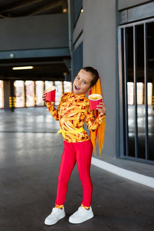 princess costume, mermaid costume, under the sea costume — kids french fries outfit front, holographic accent – Kate Princess Dress