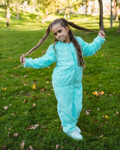 princess costume, mermaid costume, under the sea costume; back view of mint monster onesie; sequins, turquoise – Kate Princess Dress