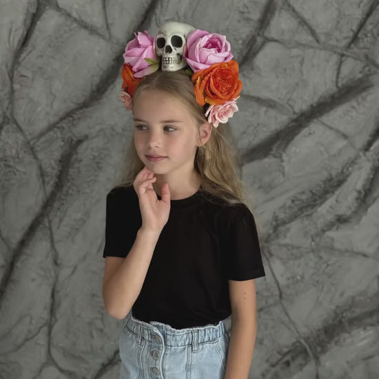 Gothic lilac skull headpiece with princess costume styling, turquoise accent – Kate Princess Dress.