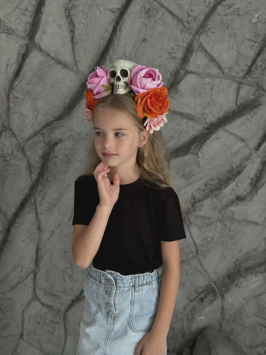 Gothic lilac skull headpiece with princess costume styling, turquoise accent – Kate Princess Dress.