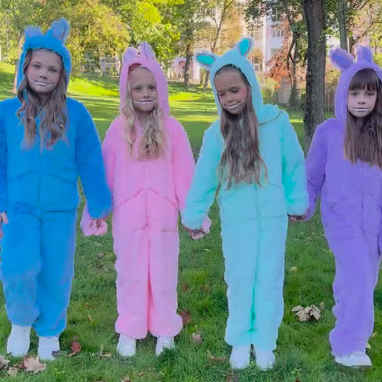 Children’s Mint Monster Labubu Costume — cozy kids Halloween cosplay jumpsuit for parties, trick-or-treat, and play