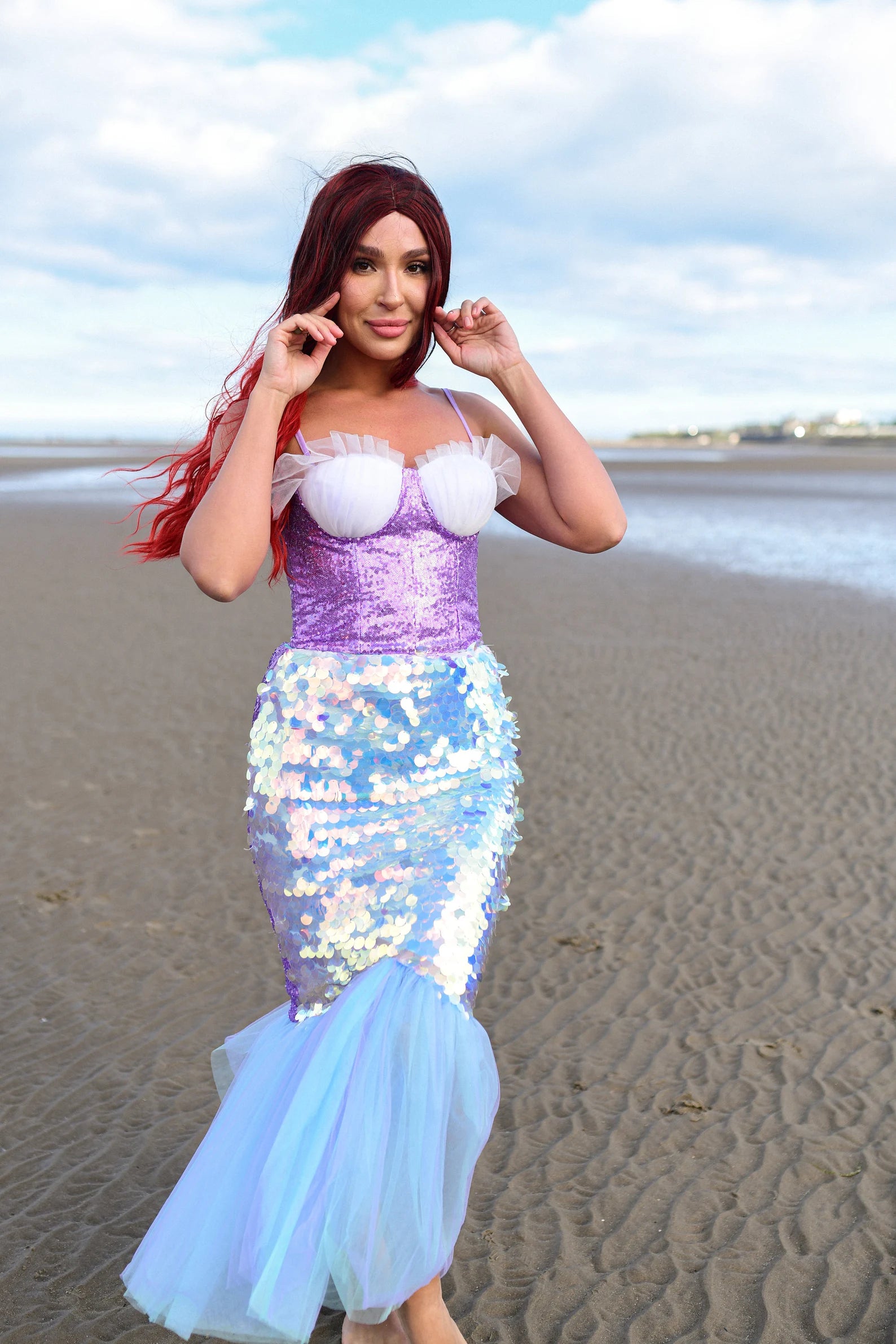 Shimmering Adult Mermaid Halloween Costume - Sequin Top, Mermaid Skirt & Crown