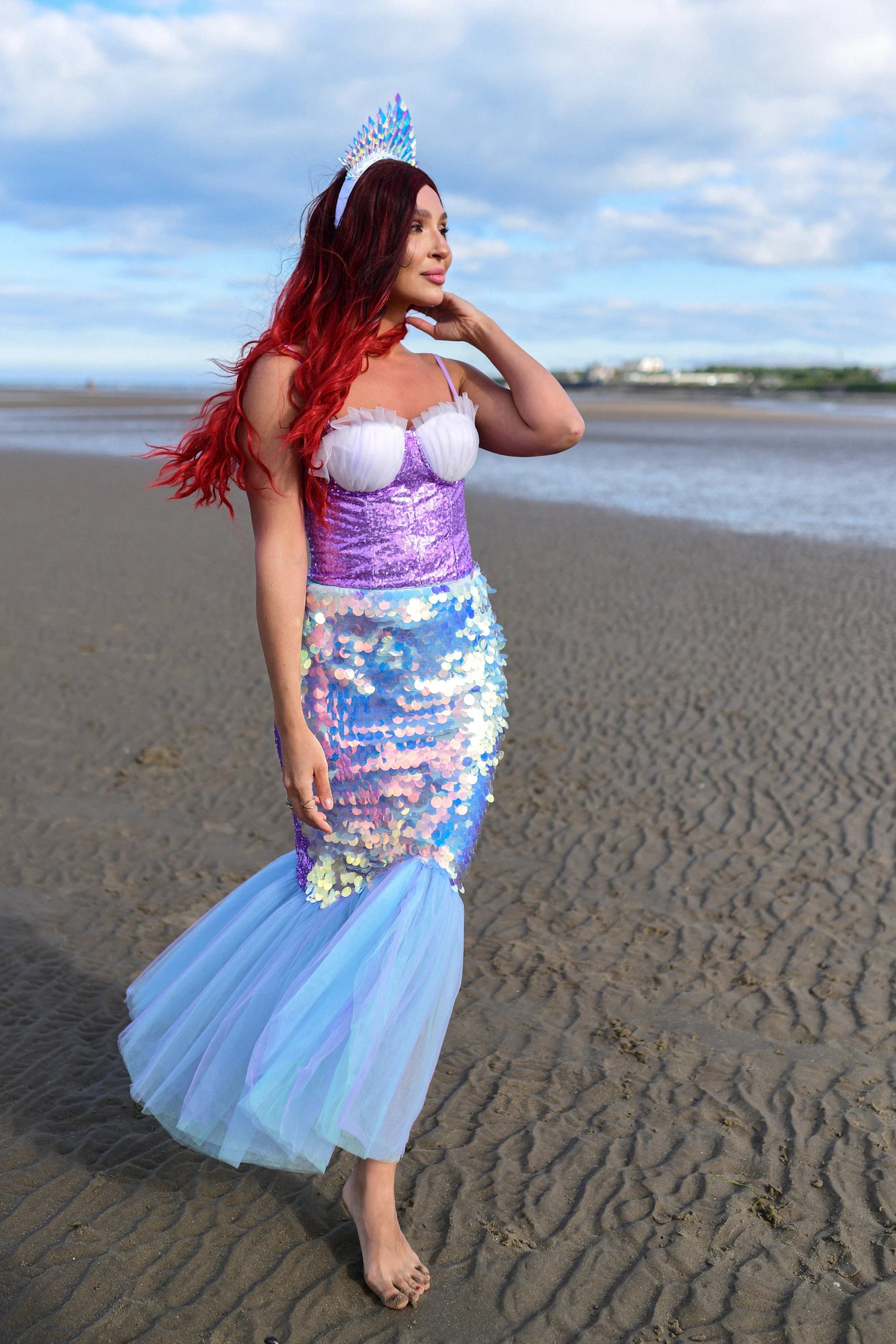 Shimmering Adult Mermaid Halloween Costume - Sequin Top, Mermaid Skirt & Crown