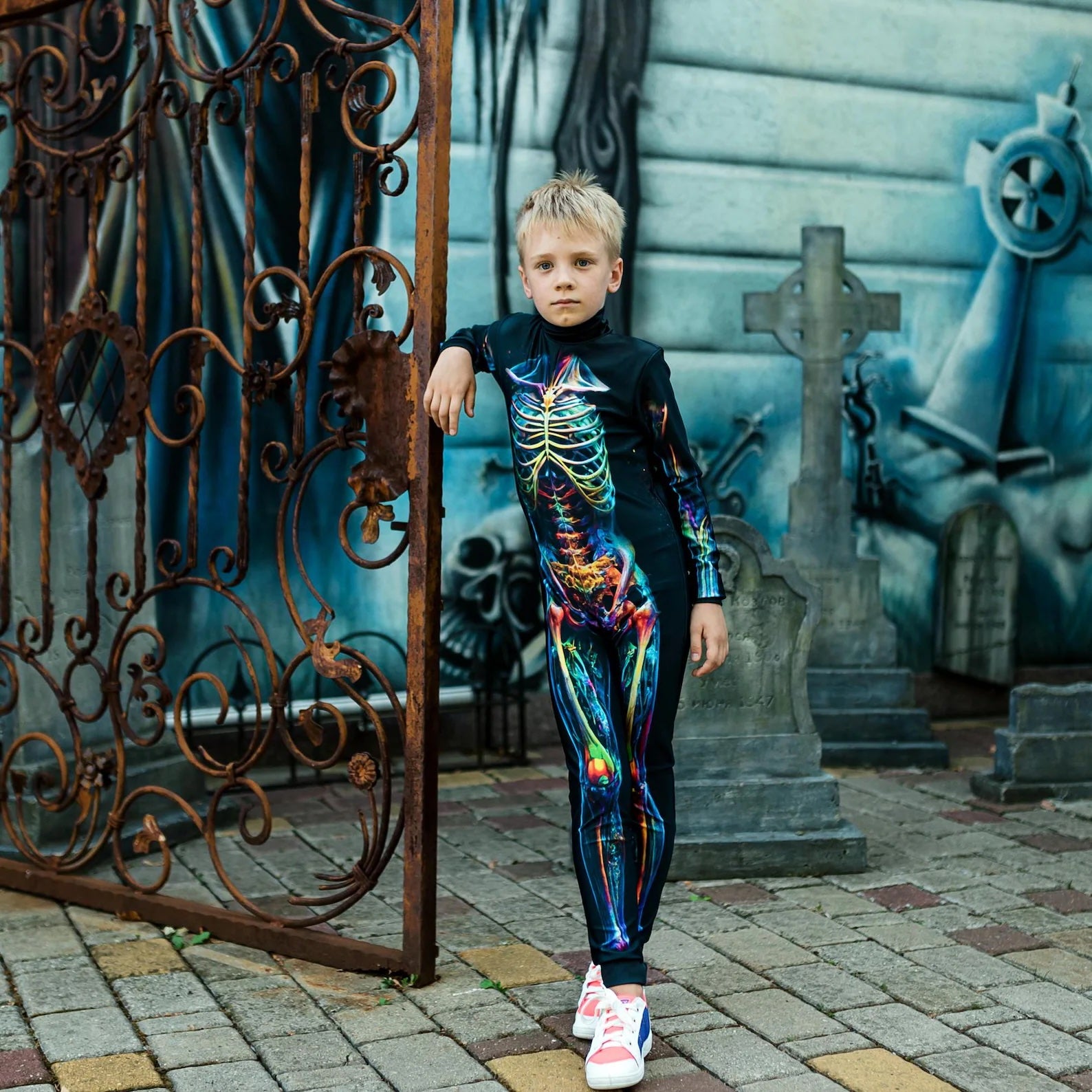 Rainbow Mystical Skeleton Halloween Bodysuit for Boys – Unique Halloween Costume