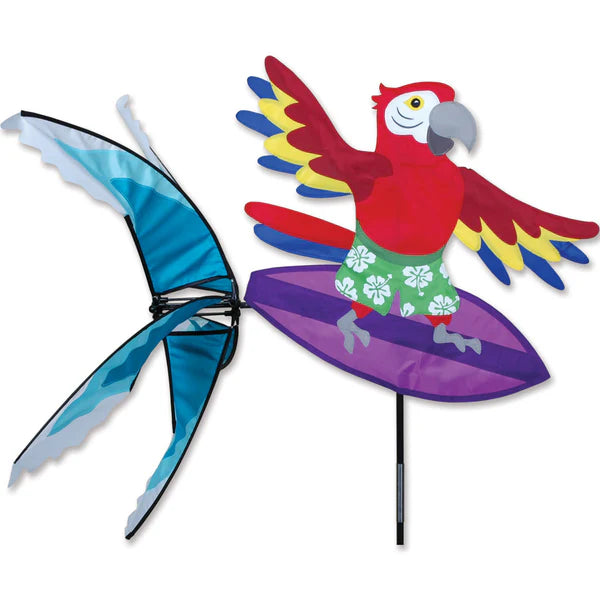 Surfing Parrot Spinner - Vibrant Garden Decor | Premier Kites