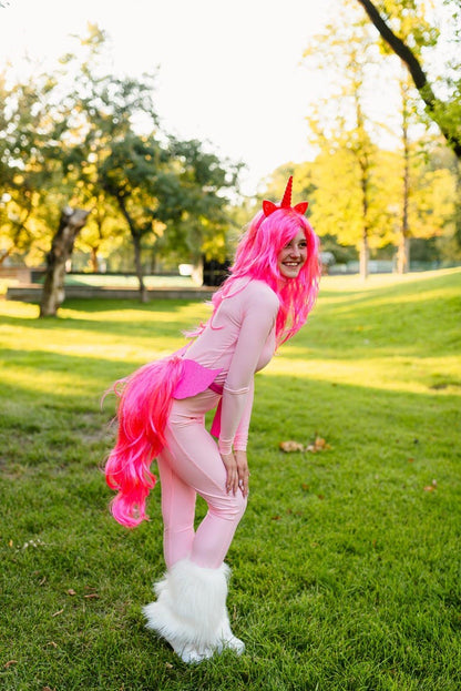 princess costume, mermaid costume, under the sea costume — pink unicorn jumpsuit front, holographic accent – Kate Princess Dress