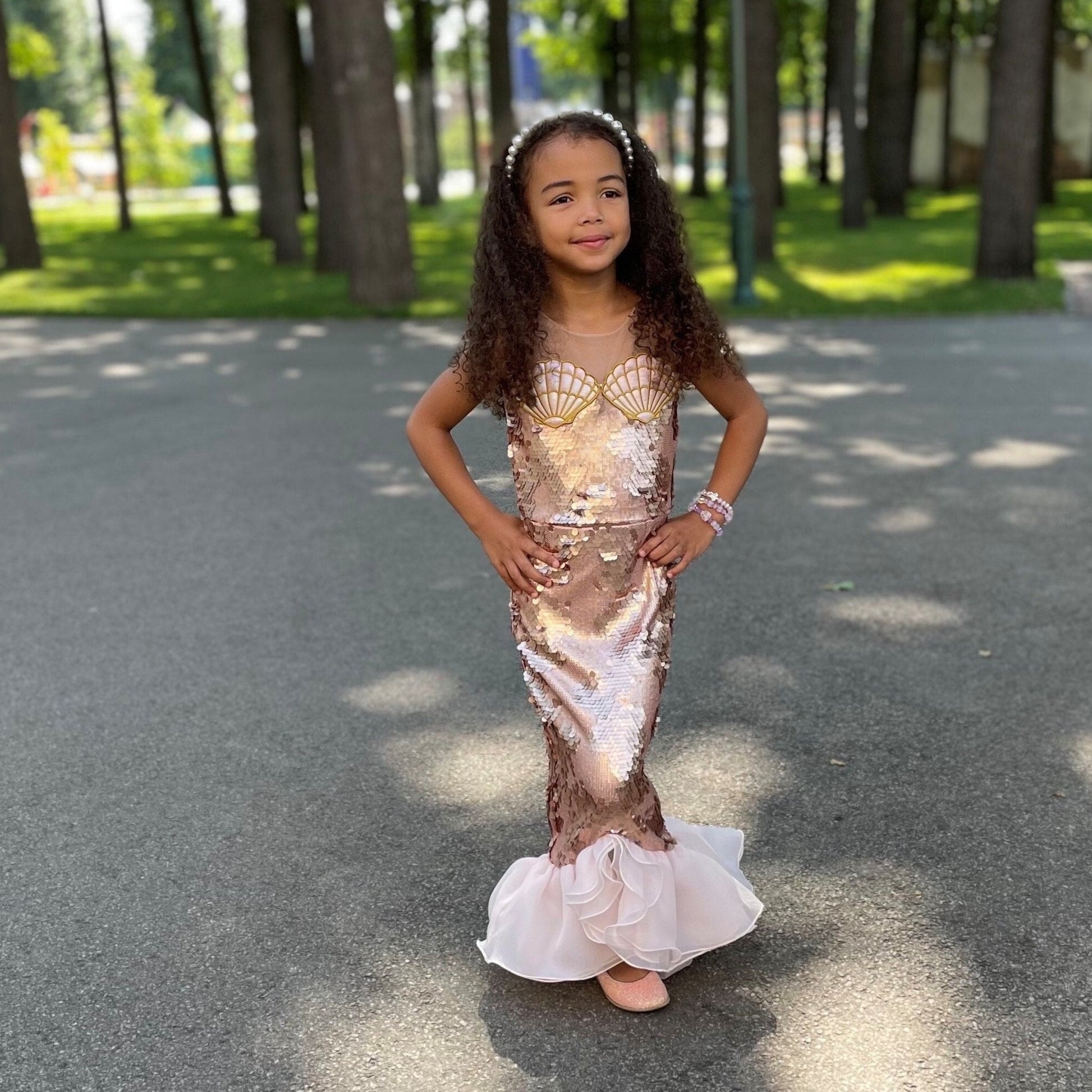 Blush pink mermaid princess costume with sequins – Kate Princess Dress