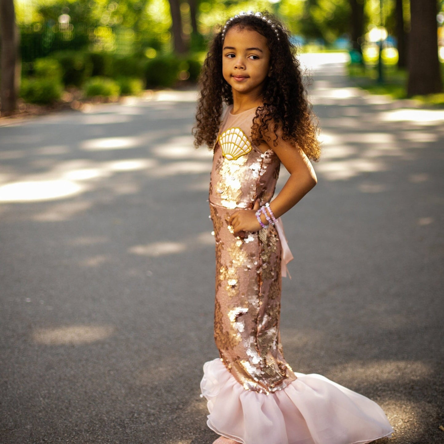 Girls sequin mermaid dress seashell bodice blush pink – Kate Princess Dress