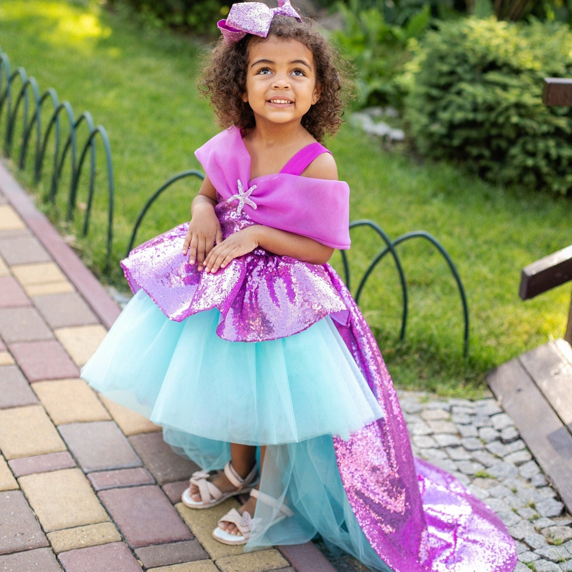 Pink Mermaid Fairytale Princess dress With Starfish Brooch