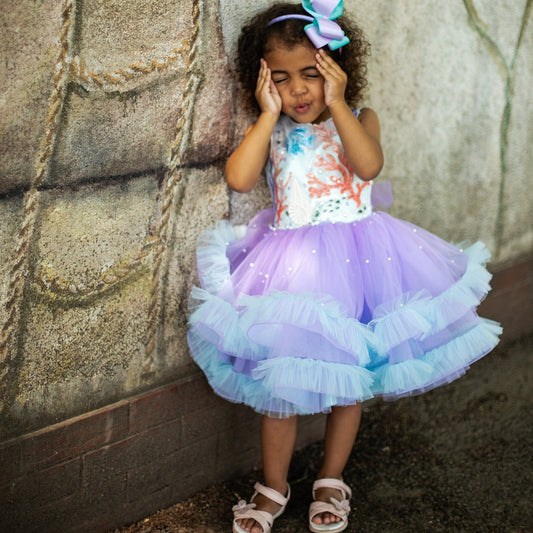 Sea Princess Dress, Mermaid Ruffle Tutu, Party Birthday Dress