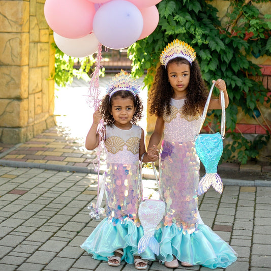 Girls Mermaid Dress Holographic Sequins and Fishtail Design
