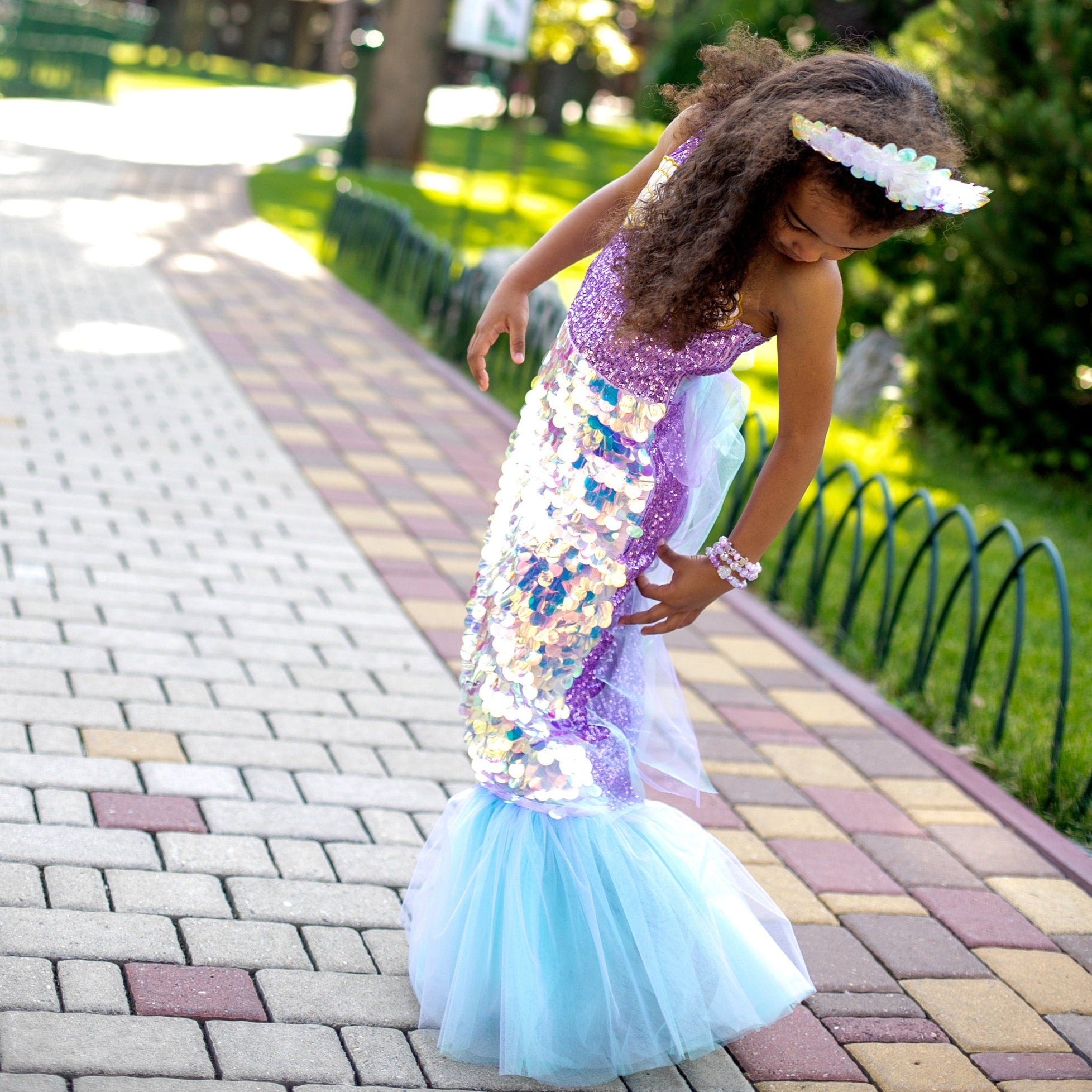 Mermaid Tail Halloween Dress, Girl Princess Birthday Dress