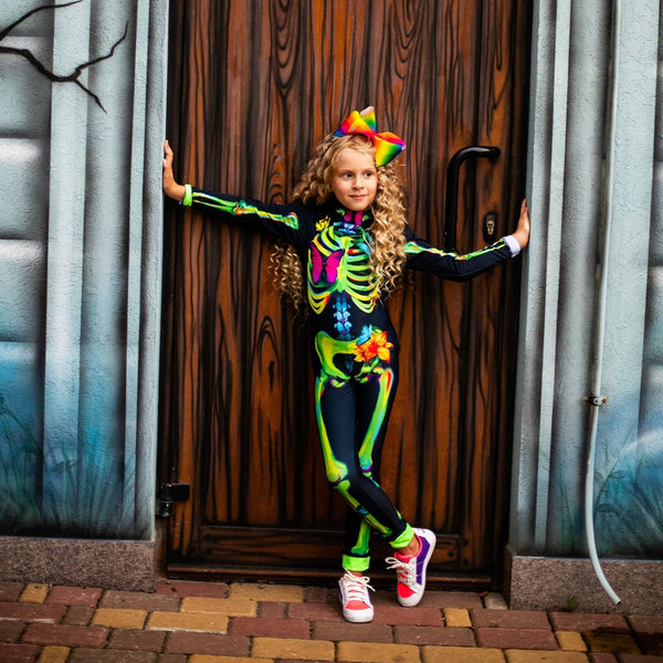 Rainbow Skeleton Halloween Bodysuit for Girls - Day of the Dead