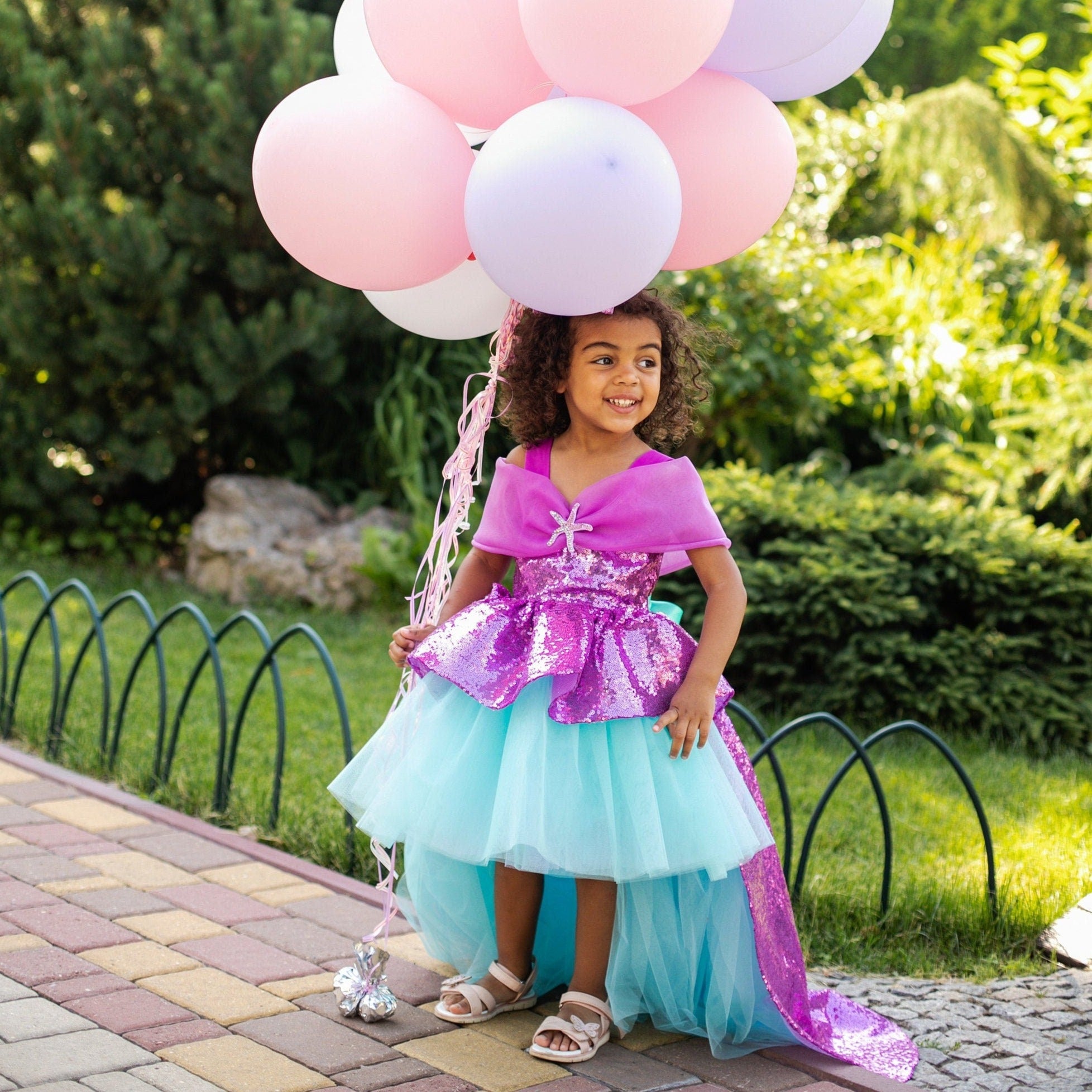 Pink Mermaid Fairytale Princess dress With Starfish Brooch