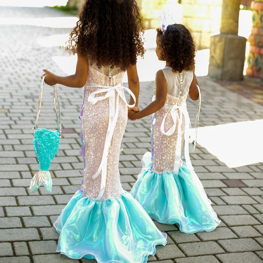 Girls Mermaid Dress Holographic Sequins and Fishtail Design