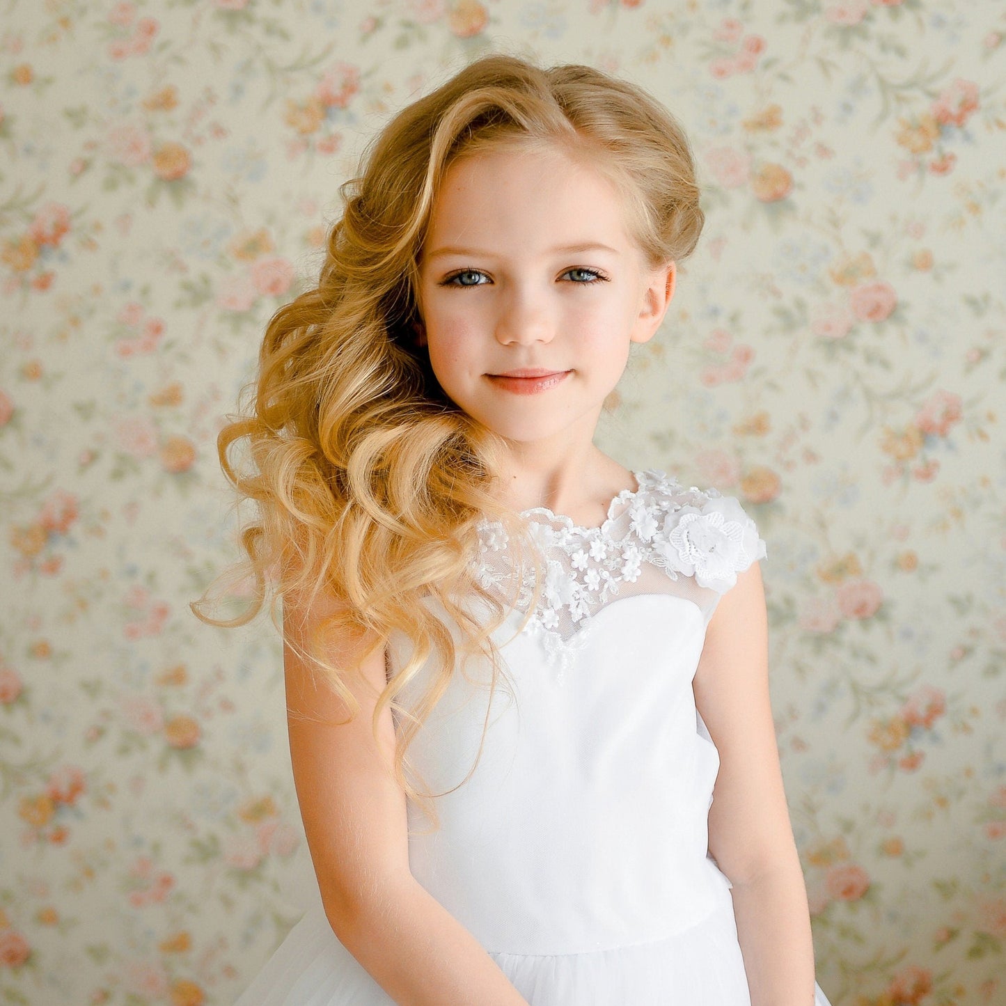 Flower Girl White Dress, Open Back Tutu Toddler Birthday Party