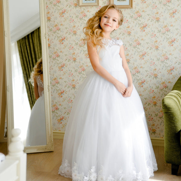 Flower Girl White Dress, Open Back Princess, Tutu Toddler Birthday Party