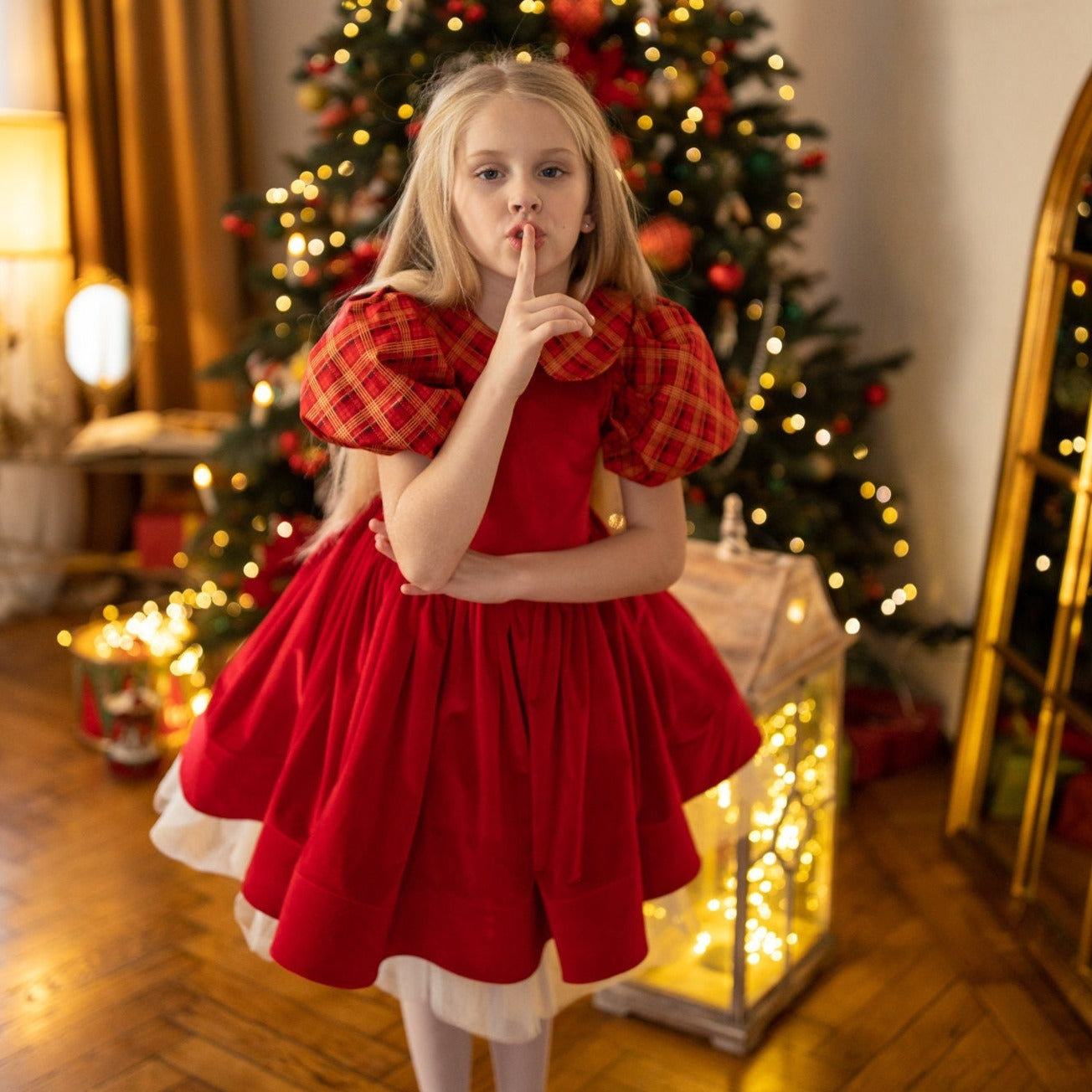 Christmas Present Girl Red Dress, FlowerWedding Birthday Outfit