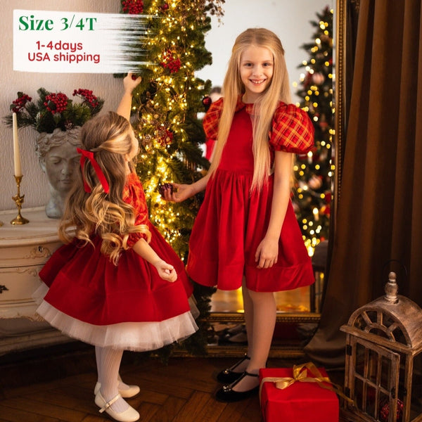 Christmas Red Ballet Girl Dress, New Year Party Outfit