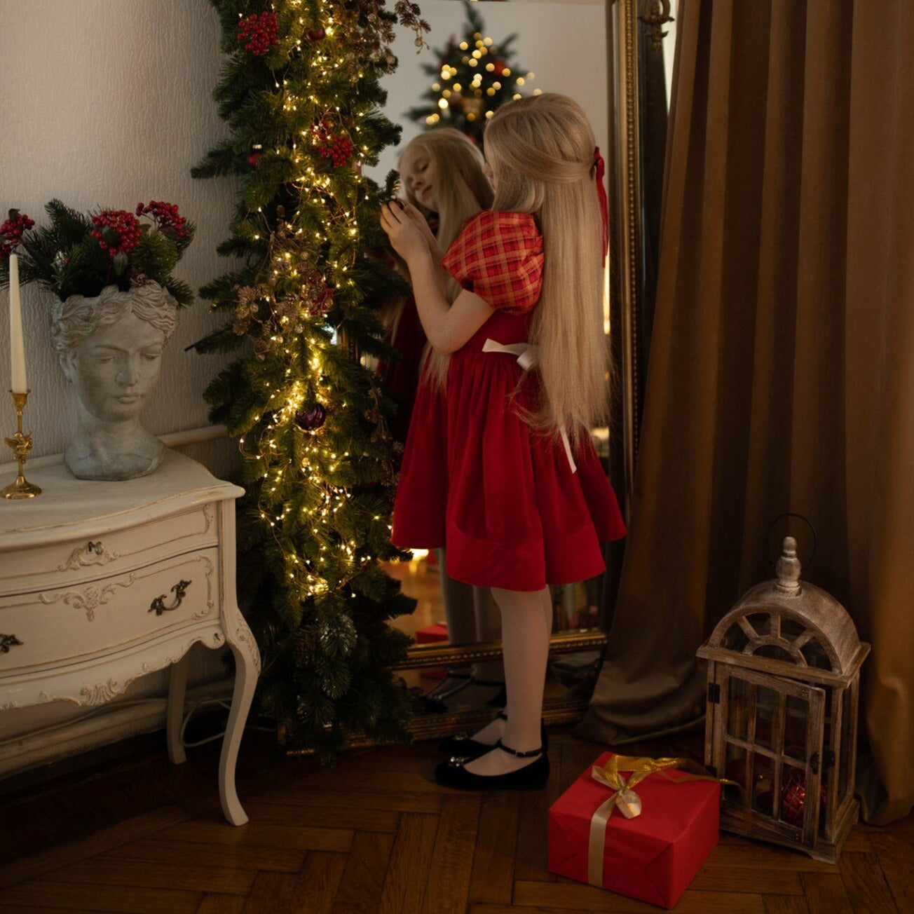 Christmas Red Ballet Girl Dress, New Year Party Outfit