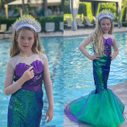Girls Sequin Mermaid Dress for Halloween and  Birthday Party