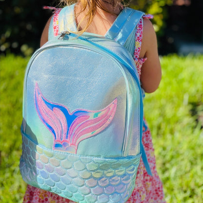 Mermaid Girl Backpack, School Pink Blue Perl Backpack