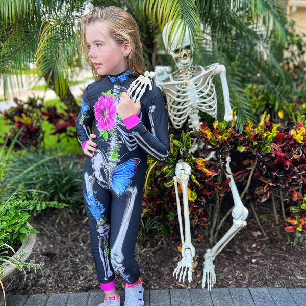 Floral Skeleton Halloween Bodysuit for Girls - Day of the Dead