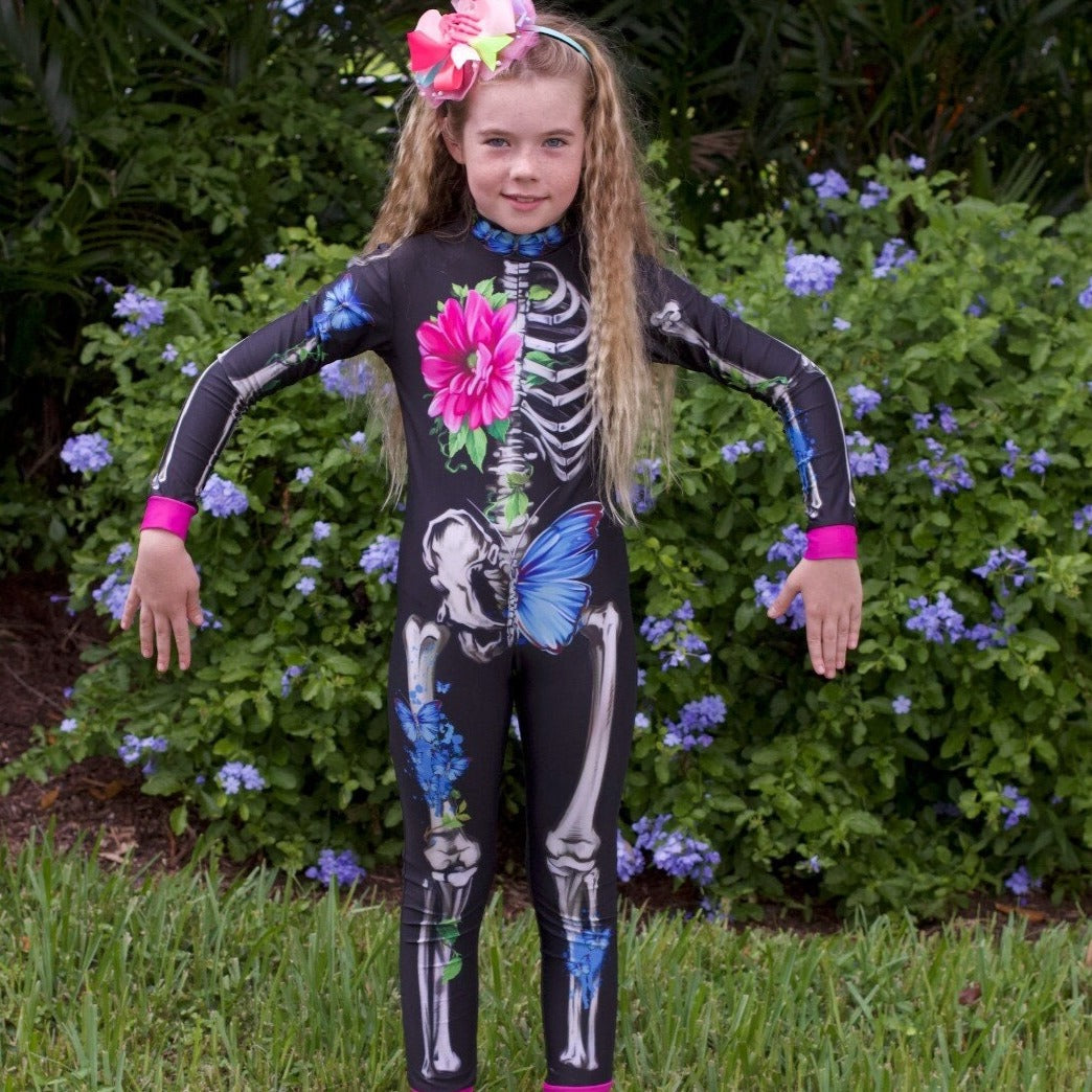 Floral Skeleton Halloween Bodysuit for Girls - Day of the Dead