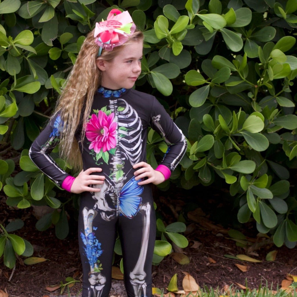 Floral Skeleton Halloween Bodysuit for Girls - Day of the Dead