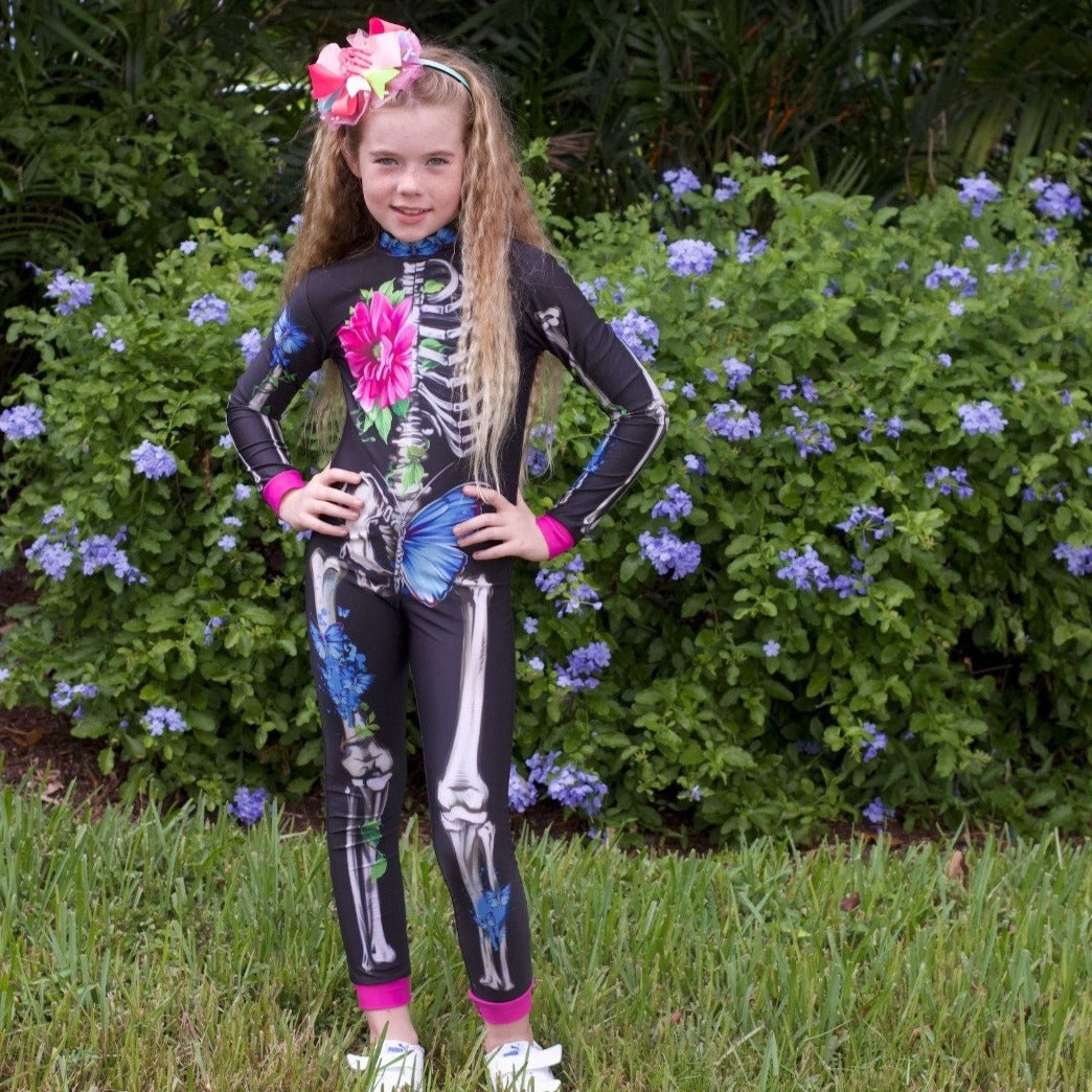 Floral Skeleton Halloween Bodysuit for Girls - Day of the Dead