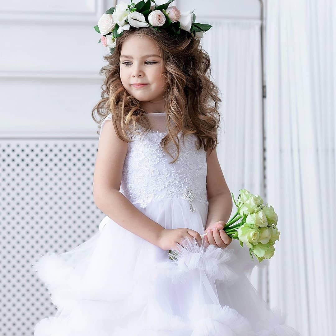 White Tutu Flower Girl Dress Lace First Communion Wedding Dress