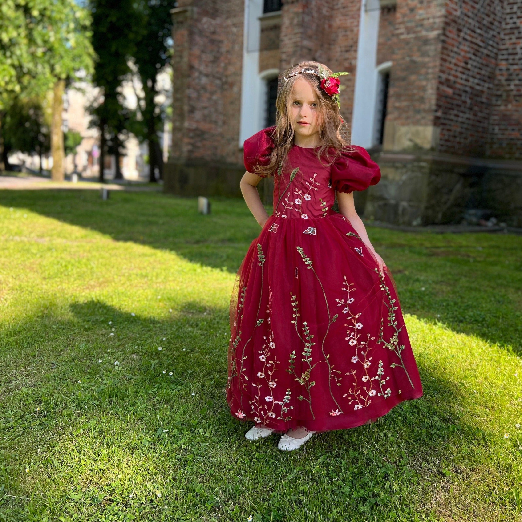 Marsala Flower Girl Dress Boho Lace Embroidered dress