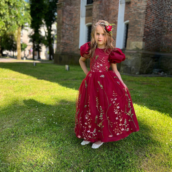 Marsala Flower Girl Dress Boho Lace Embroidered dress