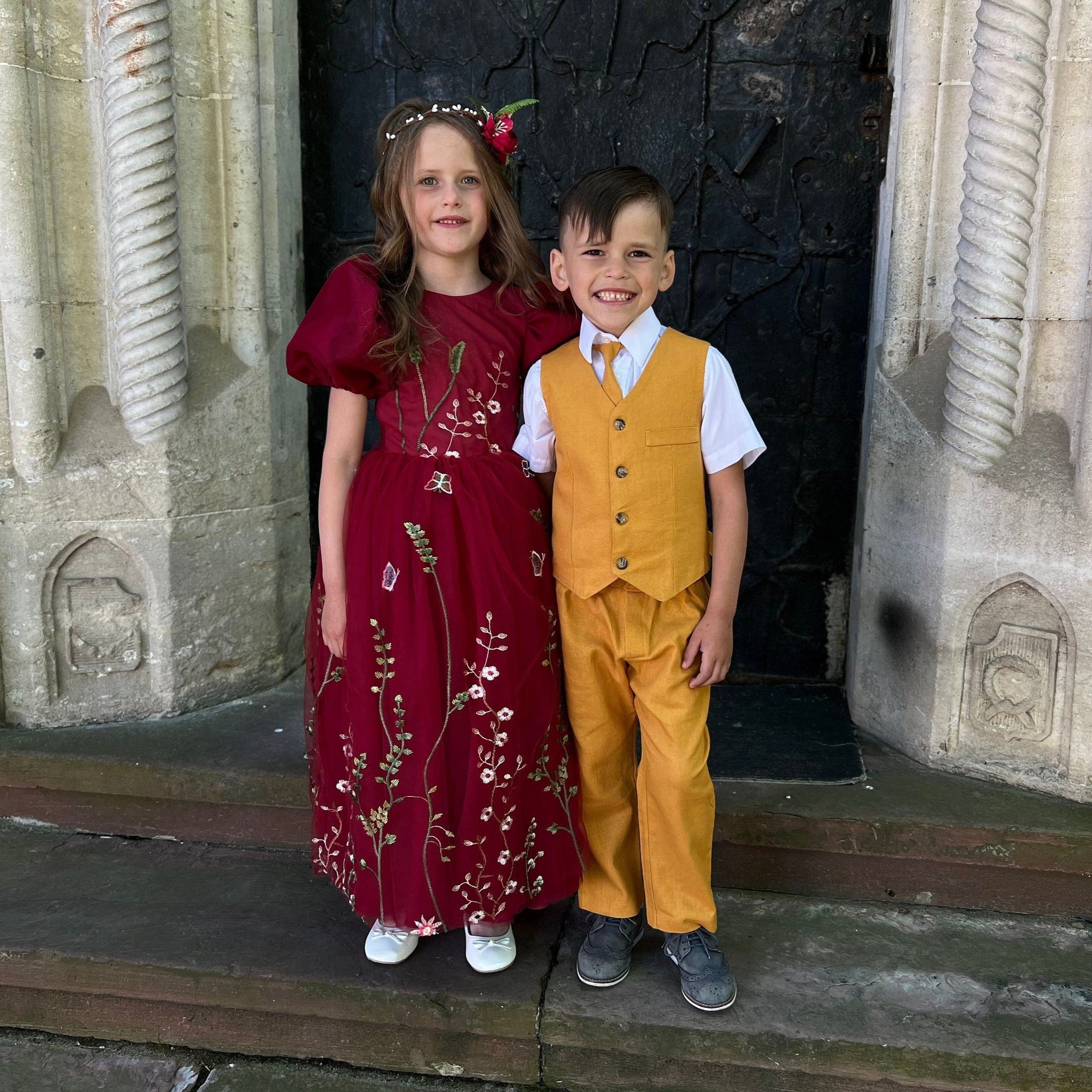 Marsala Flower Girl Dress Boho Lace Embroidered dress